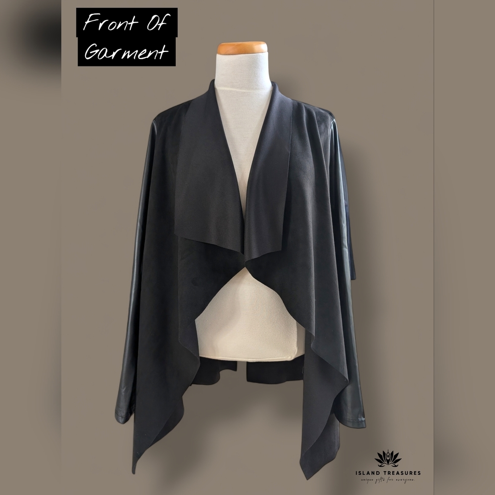 NWT HYFVE Soft Draped Sz Medium Women Black Faux Leather Jacket Sleeve - Picture 2 of 13